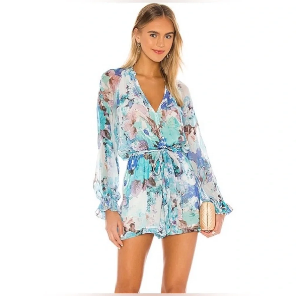 HEMANT & NANDITA Revolve Teien Romper Watercolor Floral Blue Size Small - Picture 1 of 4